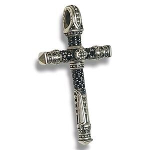 Thomas Sabo Sterling Silver 925 Skull Cross Pendant Black Zirconia Inlay 2.24"